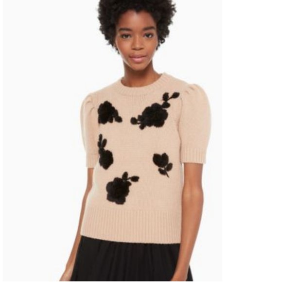 kate spade dashing beauty black floral applique sweater top shirt size xs nwt - Picture 4 of 10